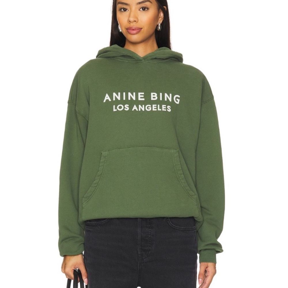 Anine Bing Olive Green 'Los Angeles' Logo Hoodie